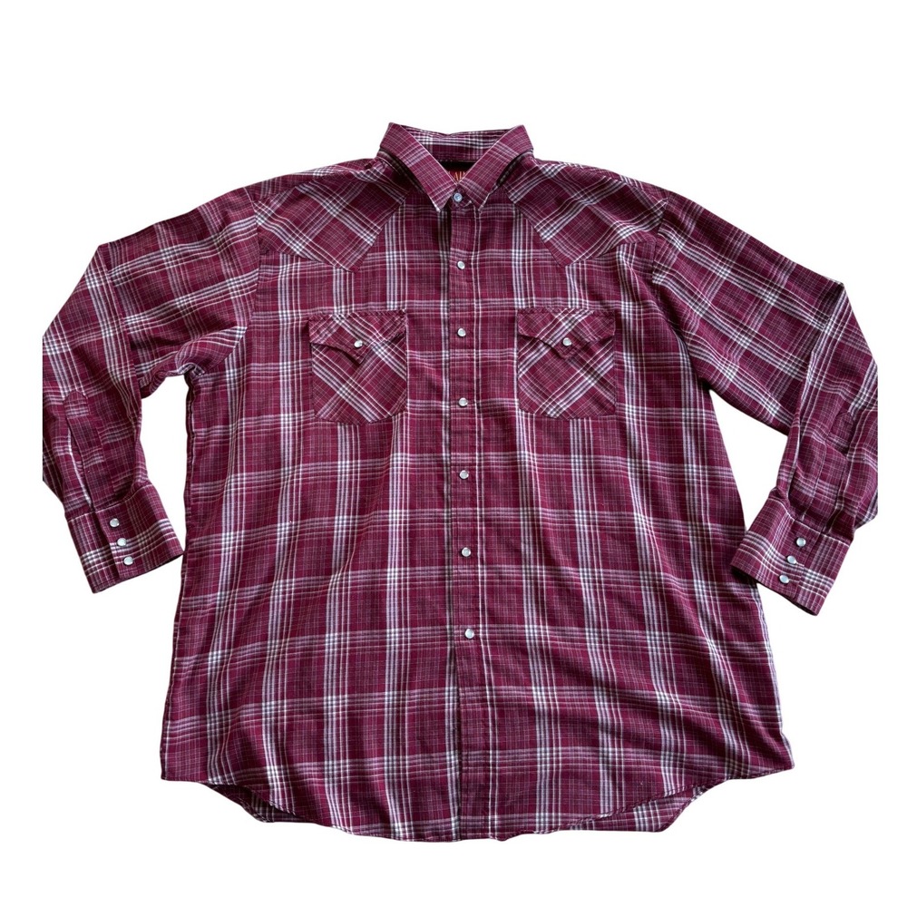 Plains Western Wear Mens XL Red Plaid Pearl Snap Long Sleeve Western Shirt - Picture 1 of 7